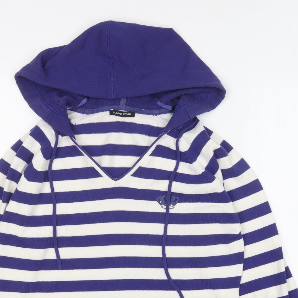 Dunnes Stores Womens Purple Striped Cotton Pullover Hoodie Size 14 Pullover