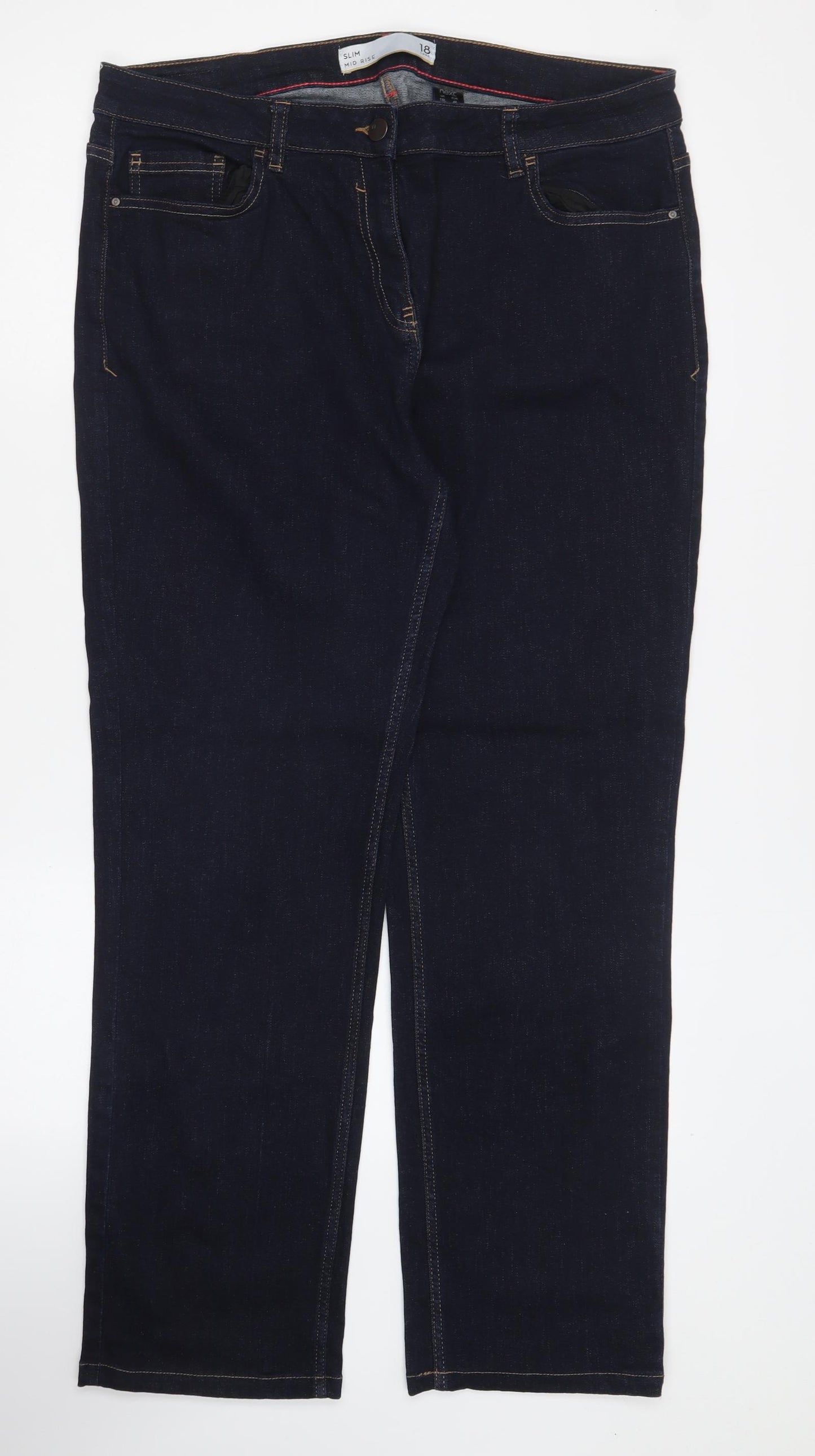 NEXT Womens Blue Cotton Straight Jeans Size 18 L29 in Regular Button
