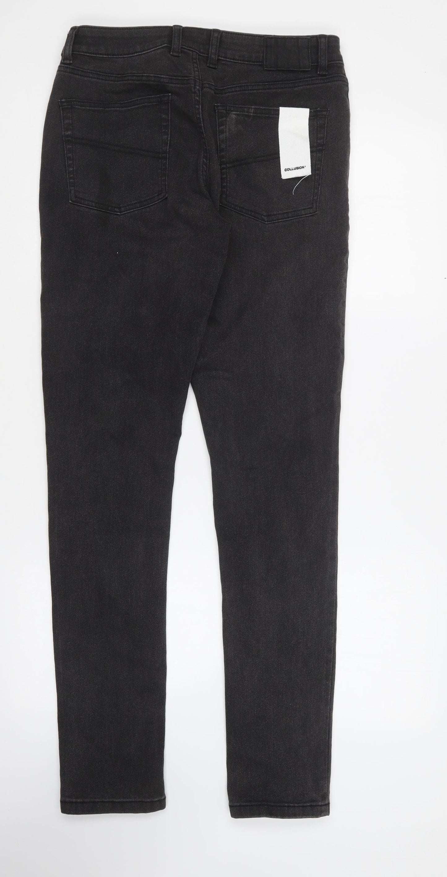 COLLUSION Mens Black Cotton Blend Skinny Jeans Size 32 in L34 in Regular Button