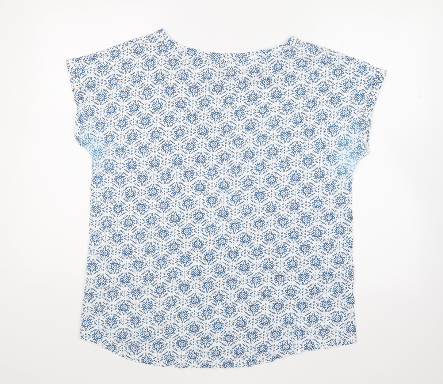 TU Womens Blue Geometric Cotton Basic T-Shirt Size 16 Round Neck