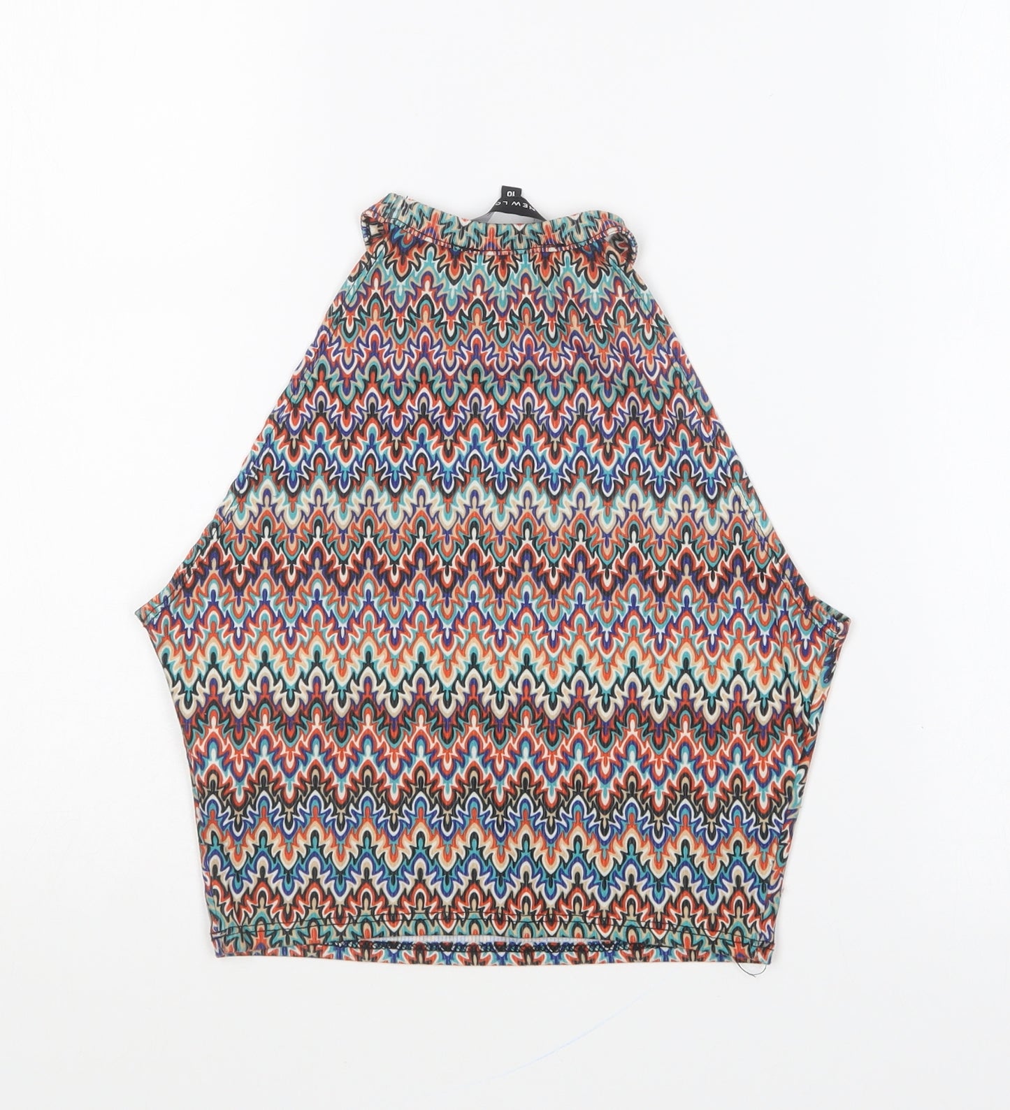 New Look Womens Multicoloured Geometric Polyester Cropped T-Shirt Size 10 Round Neck