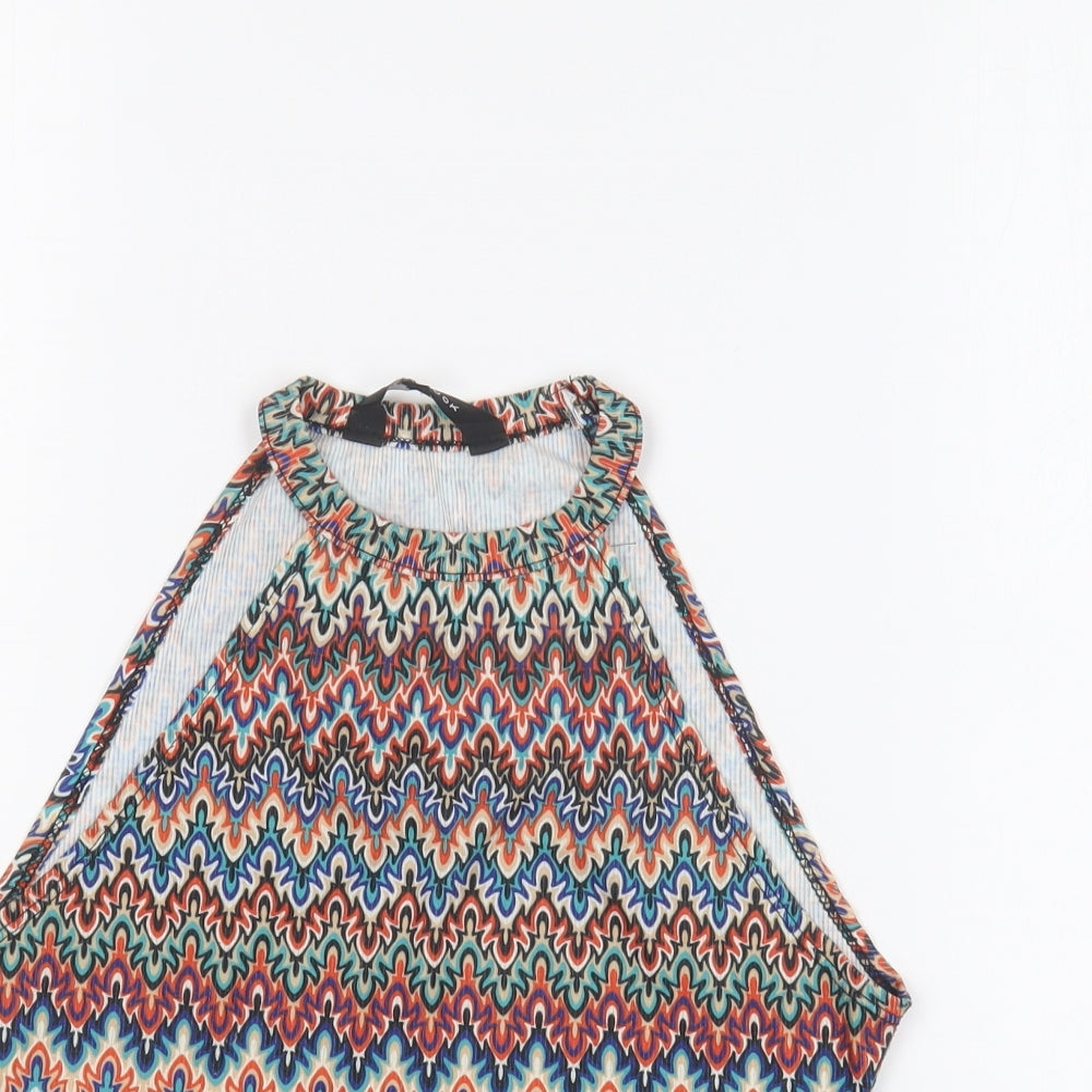 New Look Womens Multicoloured Geometric Polyester Cropped T-Shirt Size 10 Round Neck