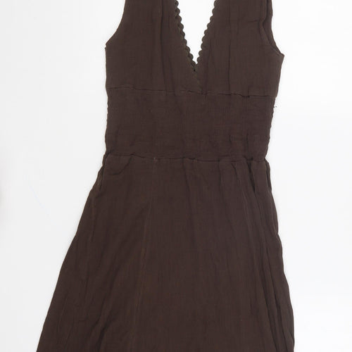 Atmosphere Womens Brown Cotton Skater Dress Size 8 V-Neck Pullover