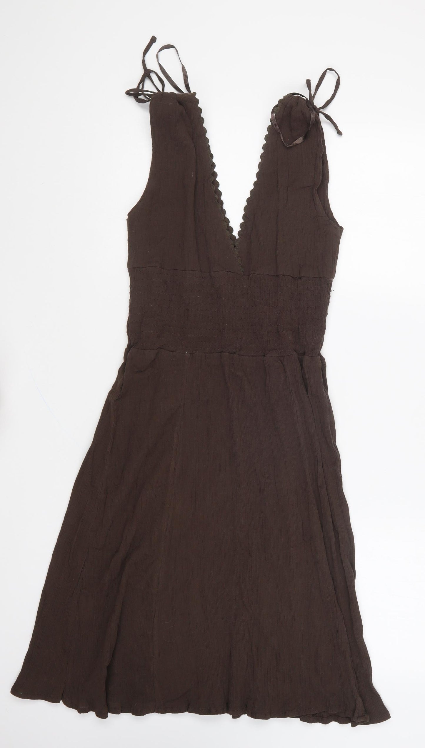 Atmosphere Womens Brown Cotton Skater Dress Size 8 V-Neck Pullover