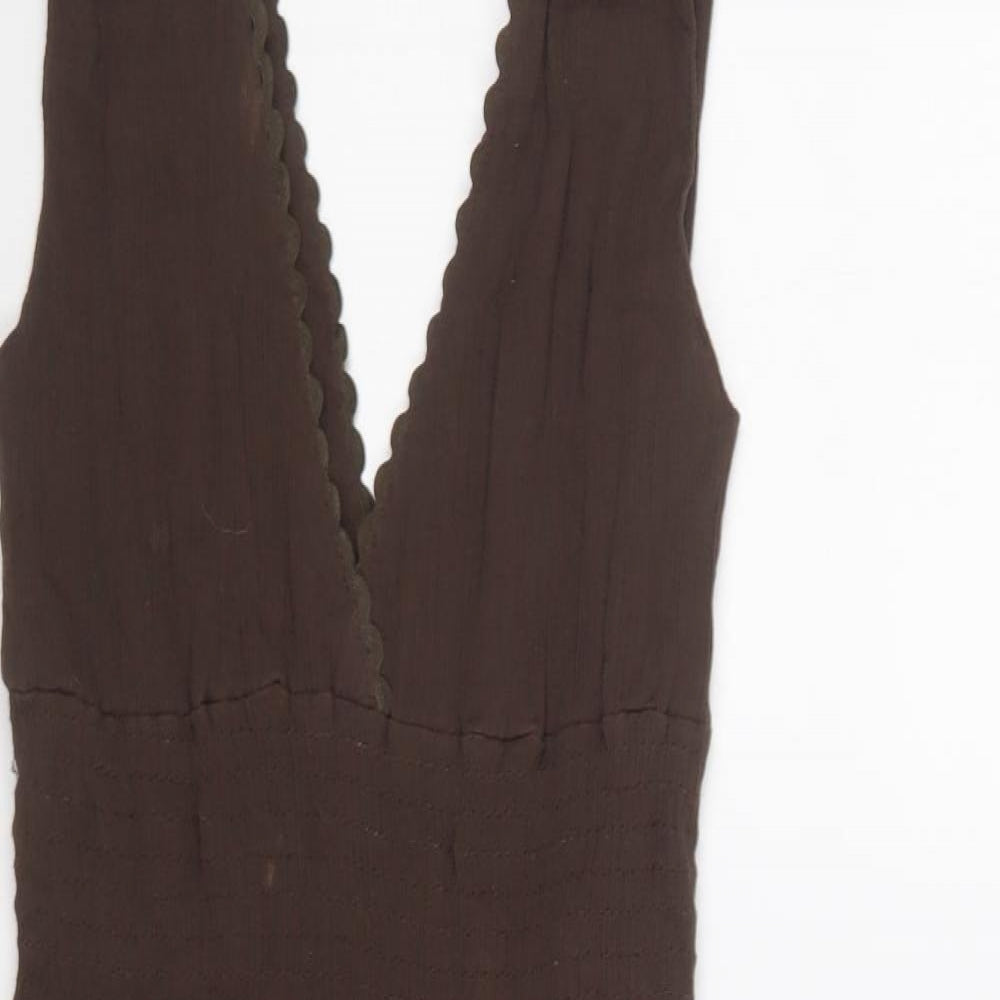 Atmosphere Womens Brown Cotton Skater Dress Size 8 V-Neck Pullover