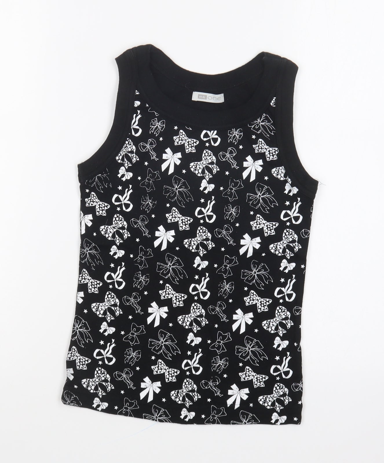 MK One Womens Black Geometric Cotton Basic Tank Size S Round Neck - Bow Print