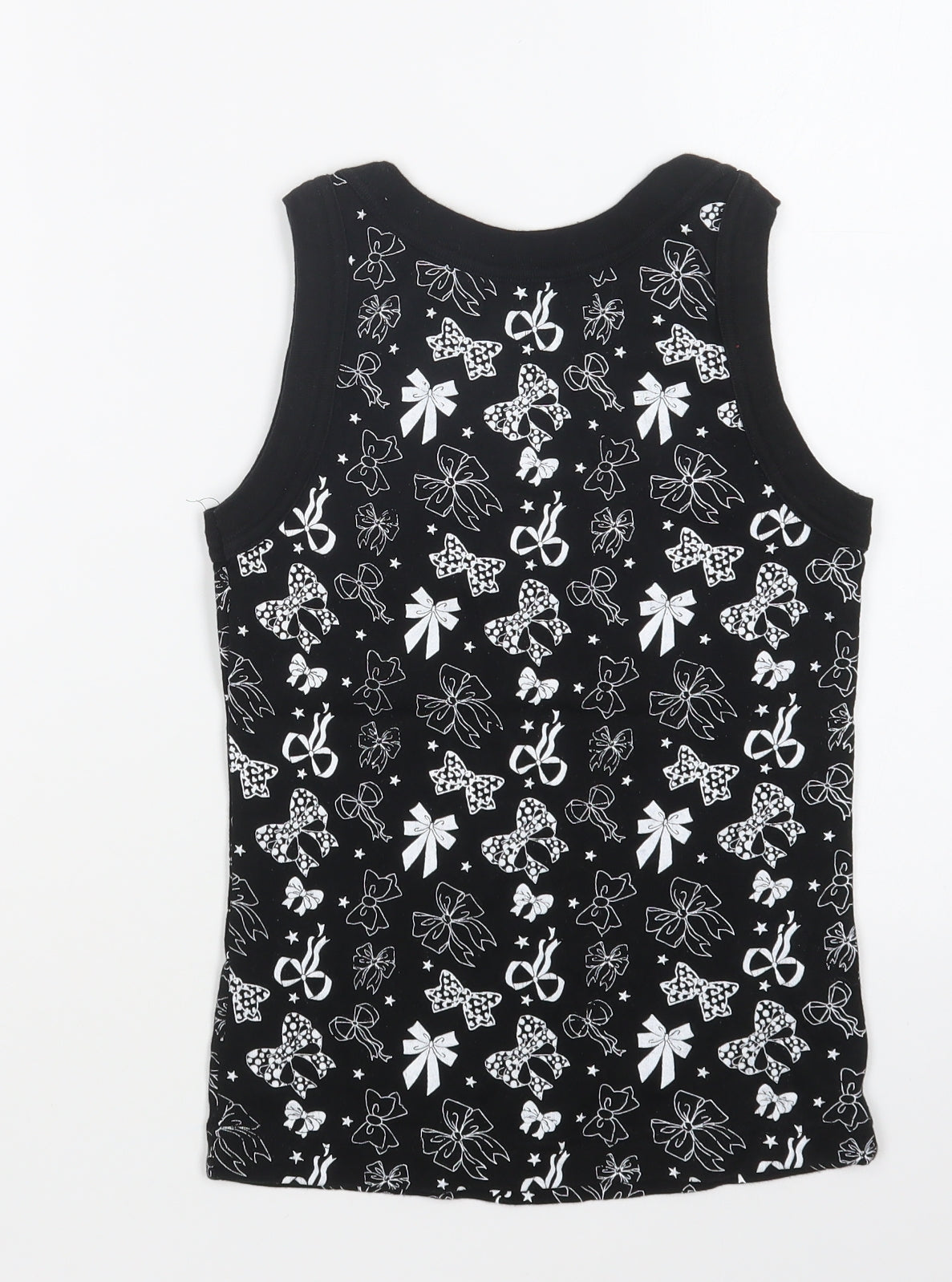 MK One Womens Black Geometric Cotton Basic Tank Size S Round Neck - Bow Print