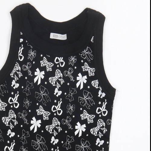 MK One Womens Black Geometric Cotton Basic Tank Size S Round Neck - Bow Print