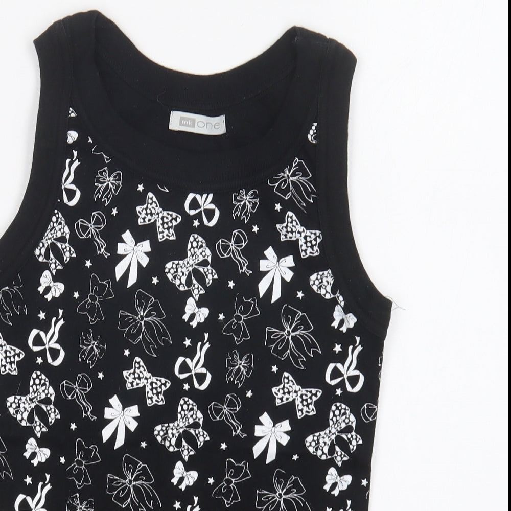 MK One Womens Black Geometric Cotton Basic Tank Size S Round Neck - Bow Print
