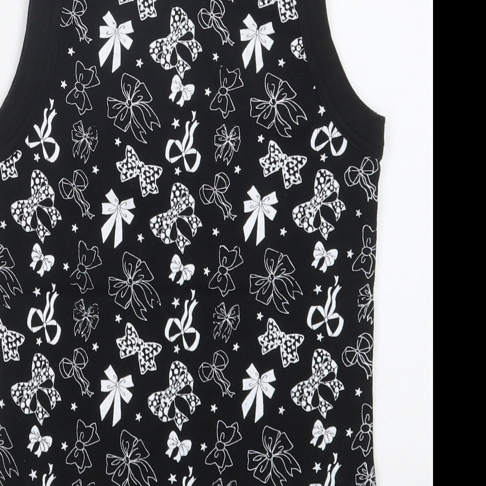 MK One Womens Black Geometric Cotton Basic Tank Size S Round Neck - Bow Print