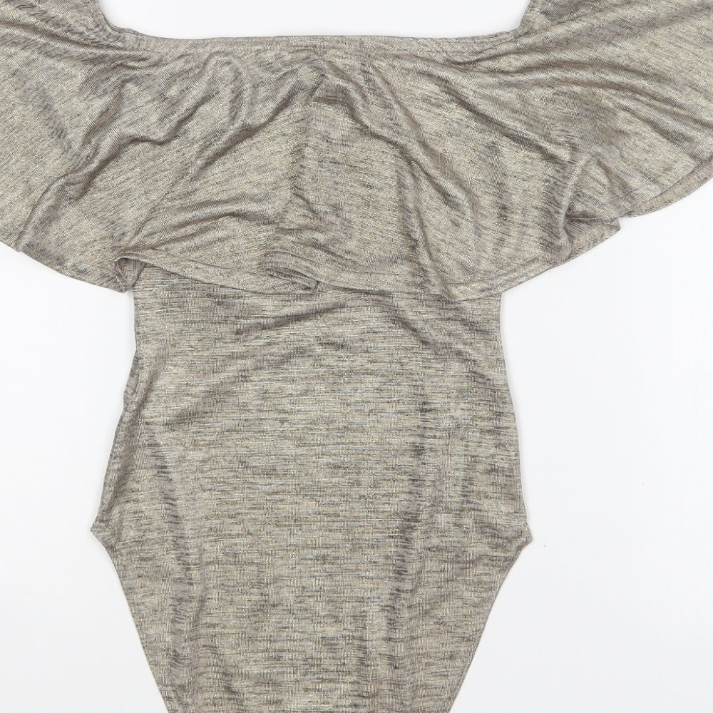 New Look Womens Gold Polyester Bodysuit One-Piece Size 10 Snap