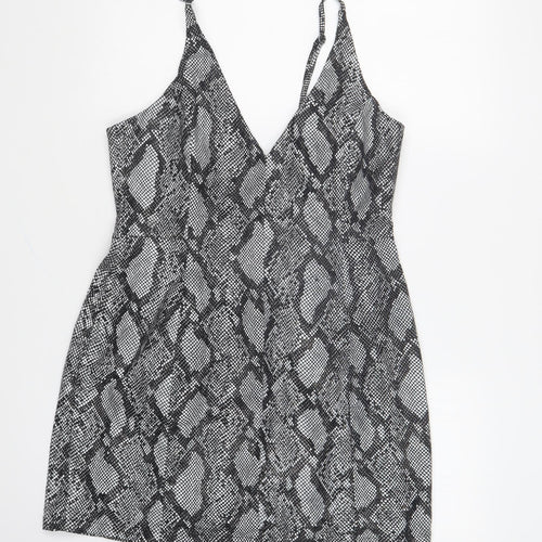 ASOS Womens Grey Animal Print Cotton Mini Size 12 Sweetheart Zip - Snake Print