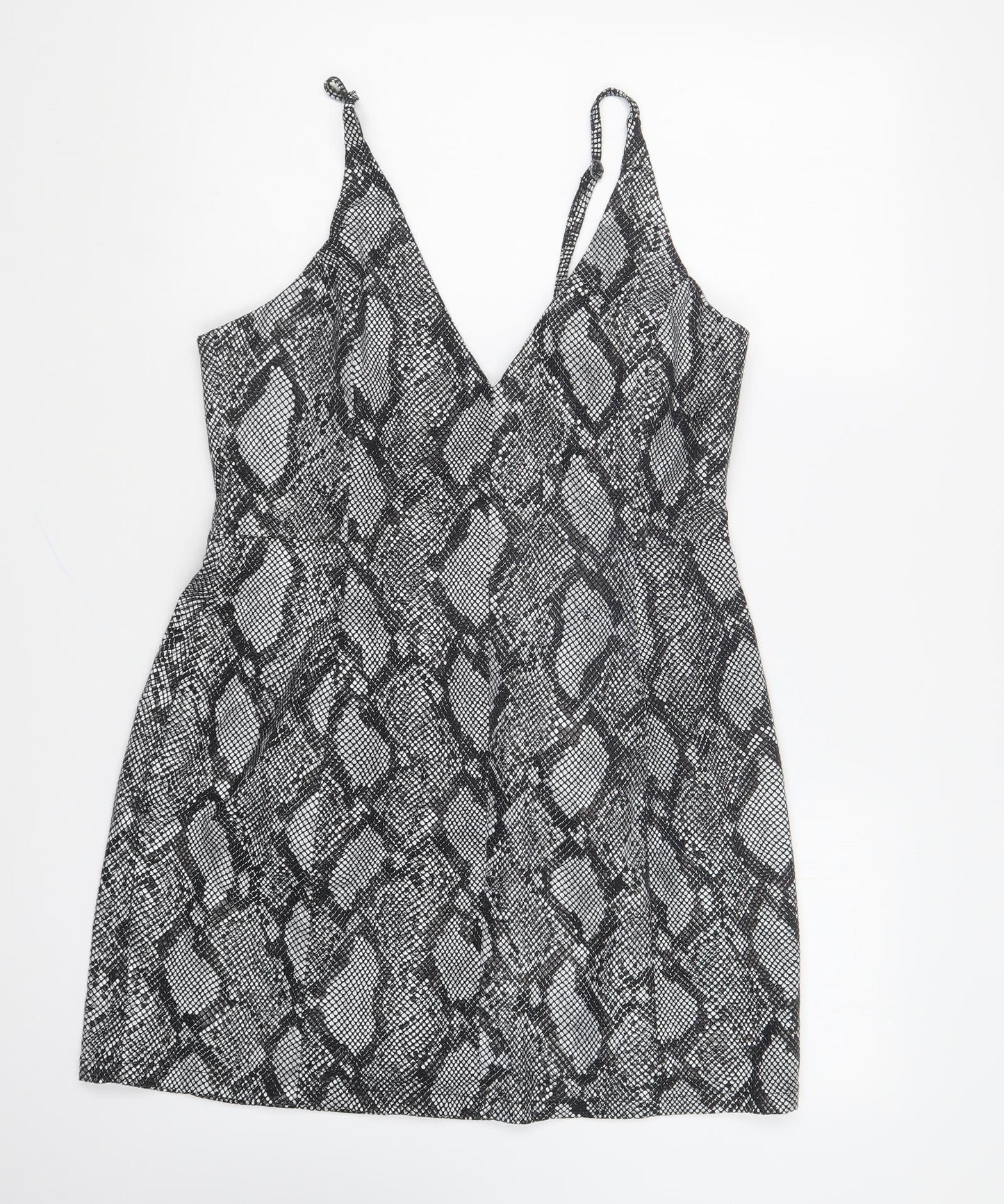 ASOS Womens Grey Animal Print Cotton Mini Size 12 Sweetheart Zip - Snake Print