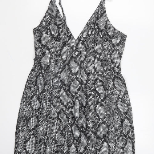 ASOS Womens Grey Animal Print Cotton Mini Size 12 Sweetheart Zip - Snake Print