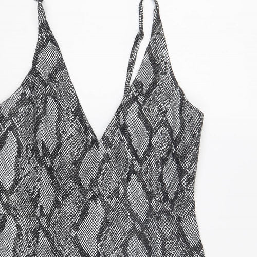 ASOS Womens Grey Animal Print Cotton Mini Size 12 Sweetheart Zip - Snake Print