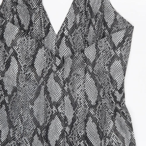 ASOS Womens Grey Animal Print Cotton Mini Size 12 Sweetheart Zip - Snake Print