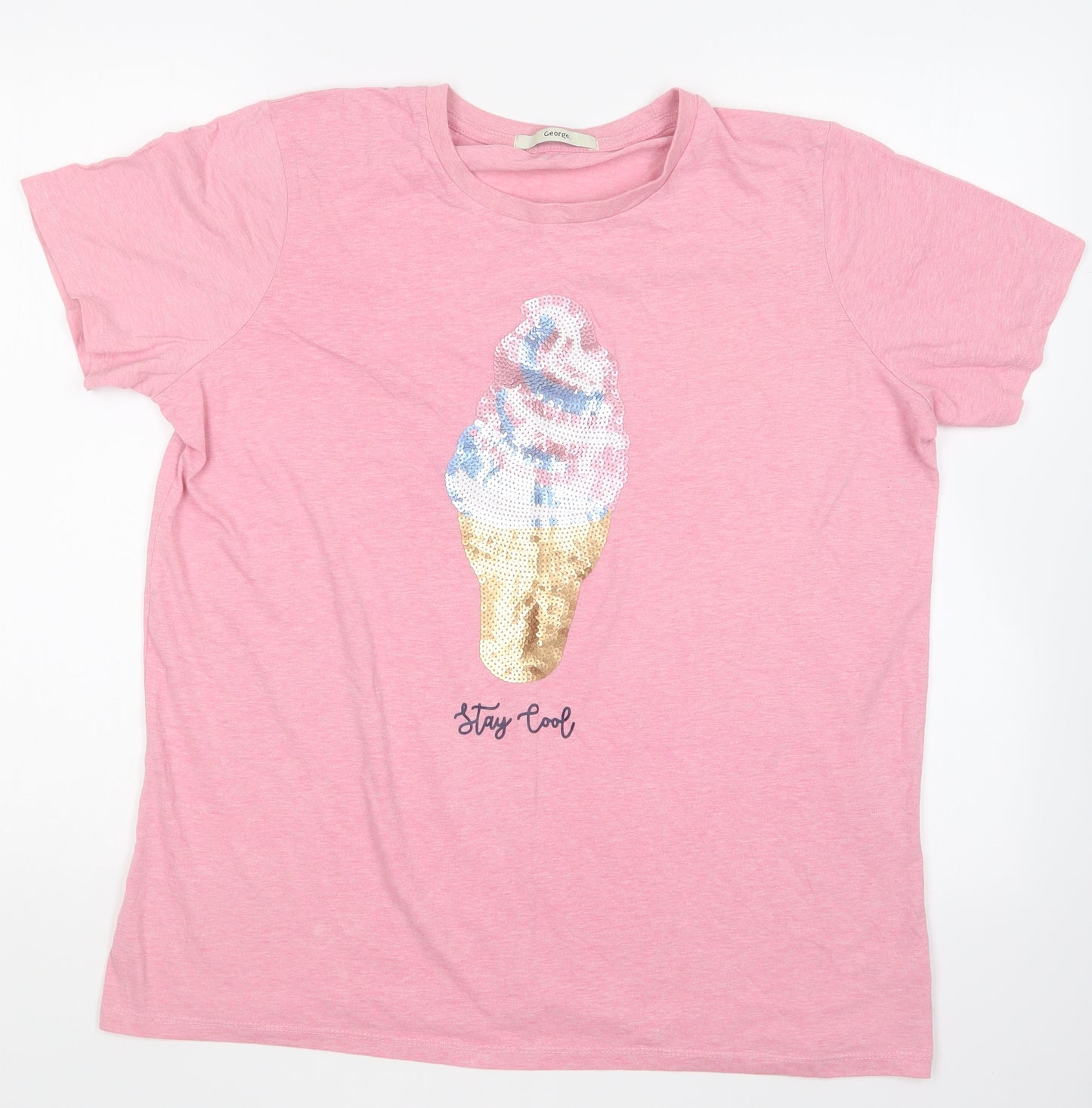 George Womens Pink Cotton Basic T-Shirt Size 18 Round Neck - Stay Cool