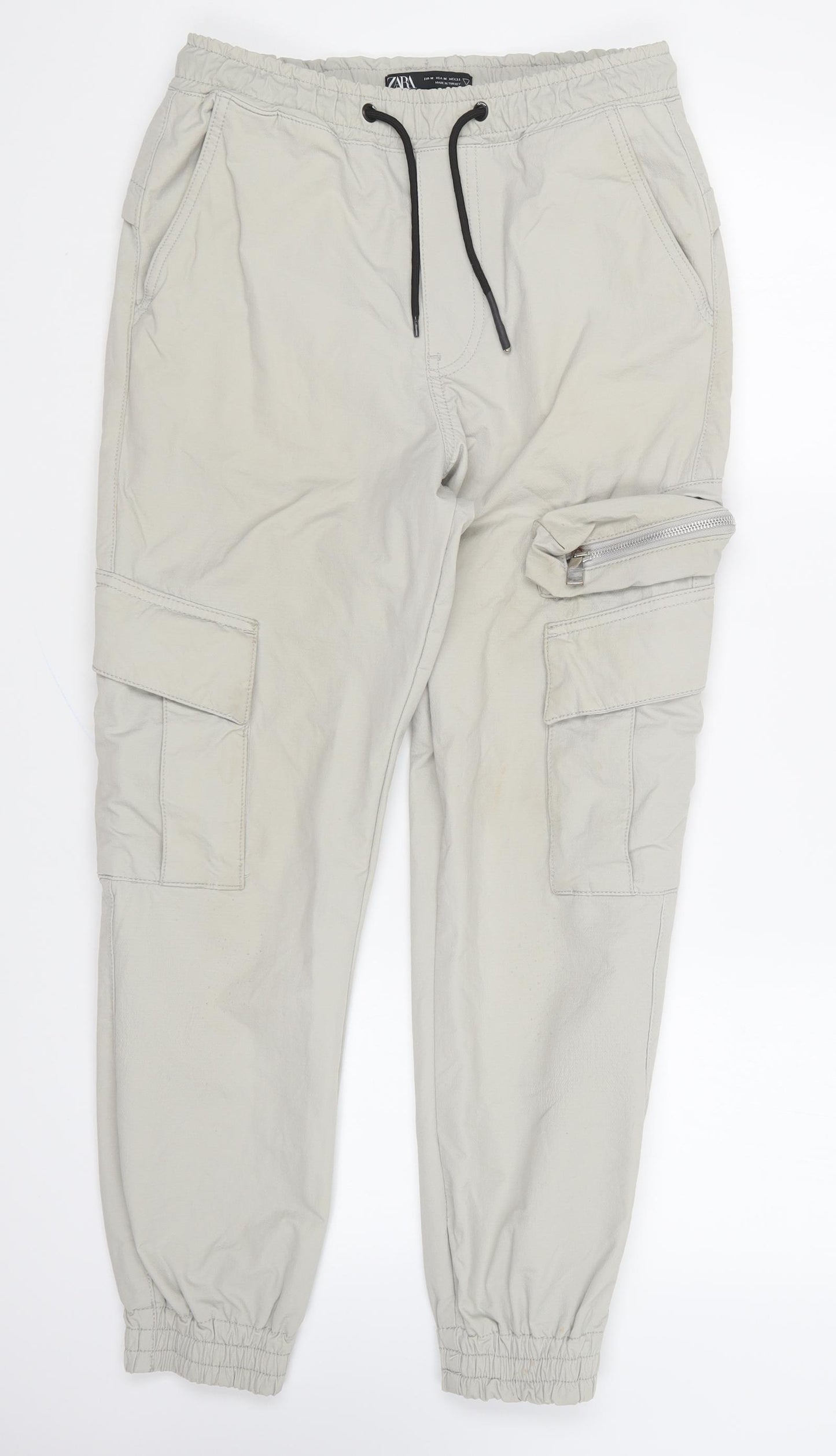 Zara Womens Grey Polyester Cargo Trousers Size M L26 in Regular Drawstring