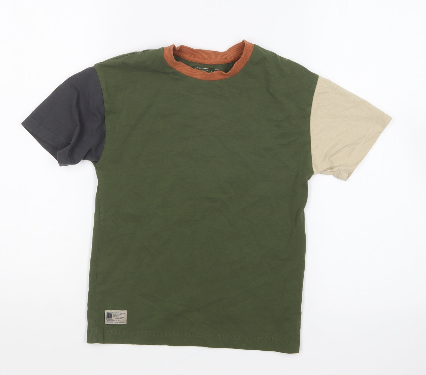 NEXT Boys Green Colourblock Cotton Basic T-Shirt Size 7 Years Round Neck Pullover
