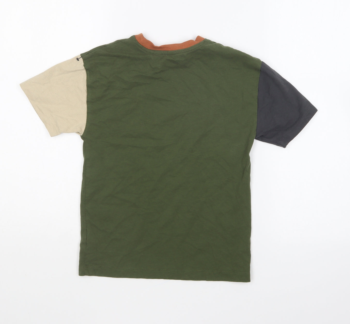 NEXT Boys Green Colourblock Cotton Basic T-Shirt Size 7 Years Round Neck Pullover