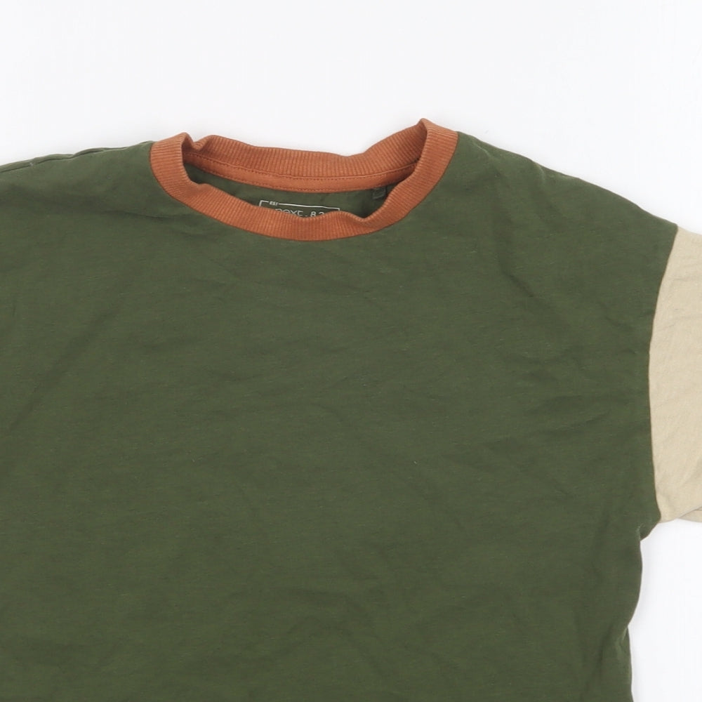 NEXT Boys Green Colourblock Cotton Basic T-Shirt Size 7 Years Round Neck Pullover