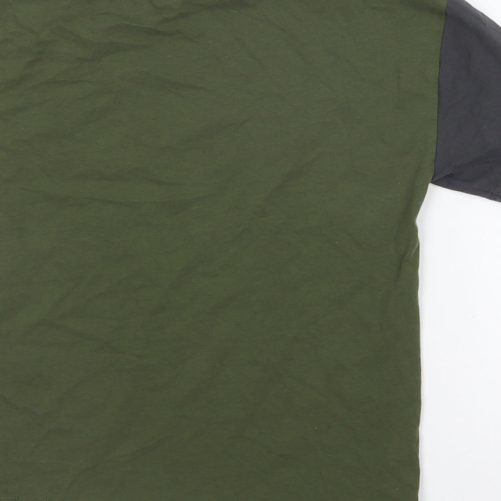 NEXT Boys Green Colourblock Cotton Basic T-Shirt Size 7 Years Round Neck Pullover