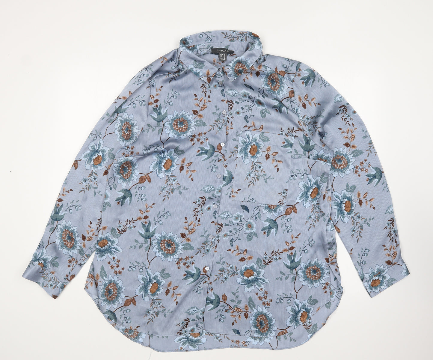 Primark Womens Blue Floral Polyester Basic Button-Up Size 18 Collared