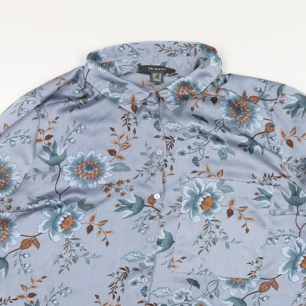 Primark Womens Blue Floral Polyester Basic Button-Up Size 18 Collared