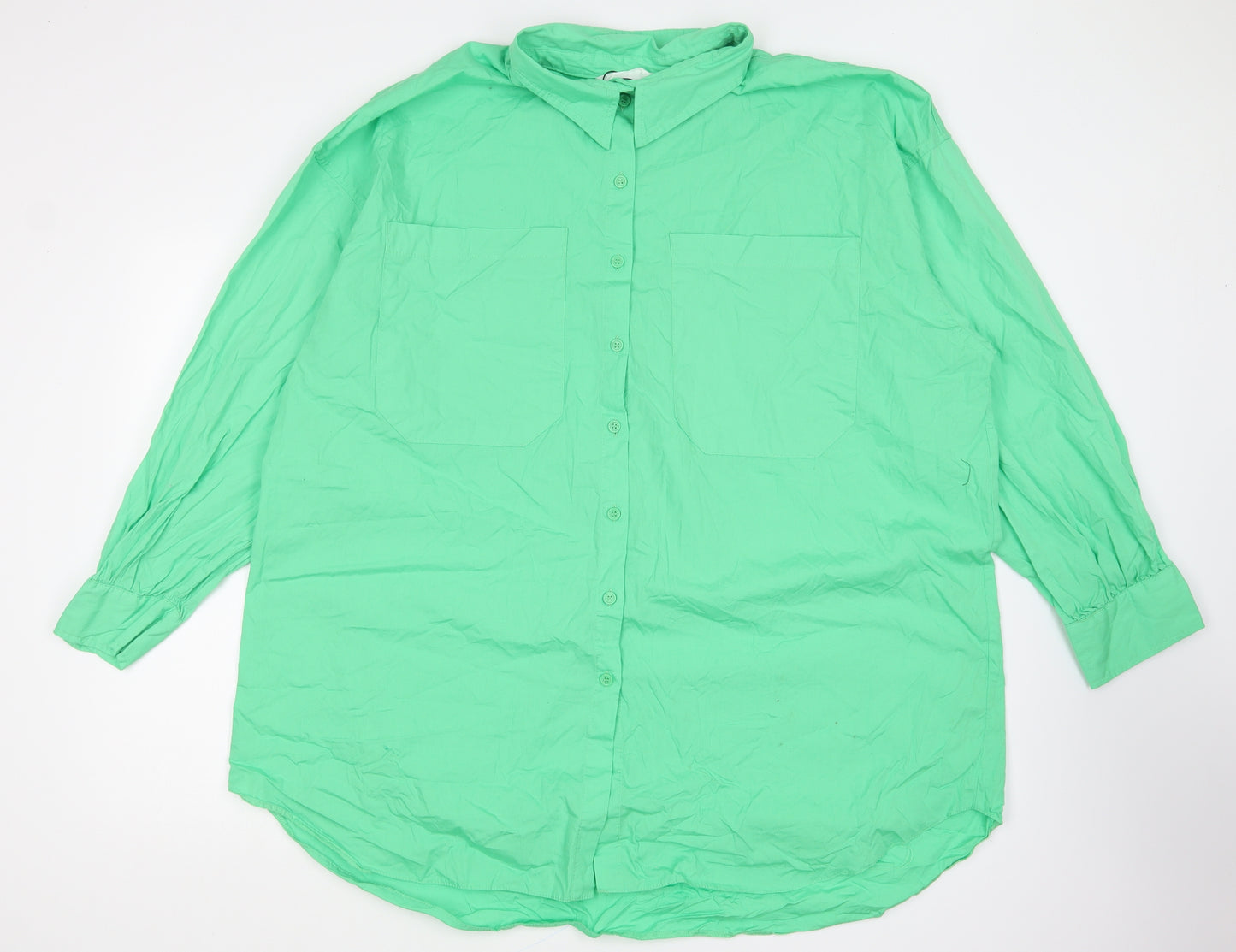 Primark Womens Green Cotton Basic Button-Up Size 20 Collared