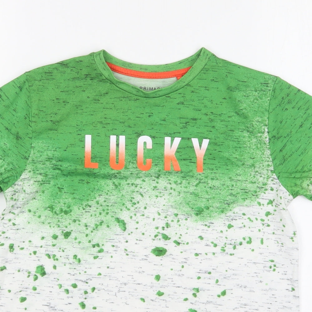 Primark Boys Green Cotton Basic T-Shirt Size 9-10 Years Round Neck Pullover - Lucky