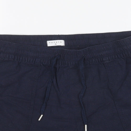 Papaya Womens Blue Linen Mom Shorts Size 16 L6 in Regular Drawstring
