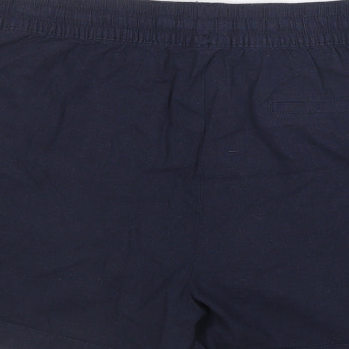 Papaya Womens Blue Linen Mom Shorts Size 16 L6 in Regular Drawstring