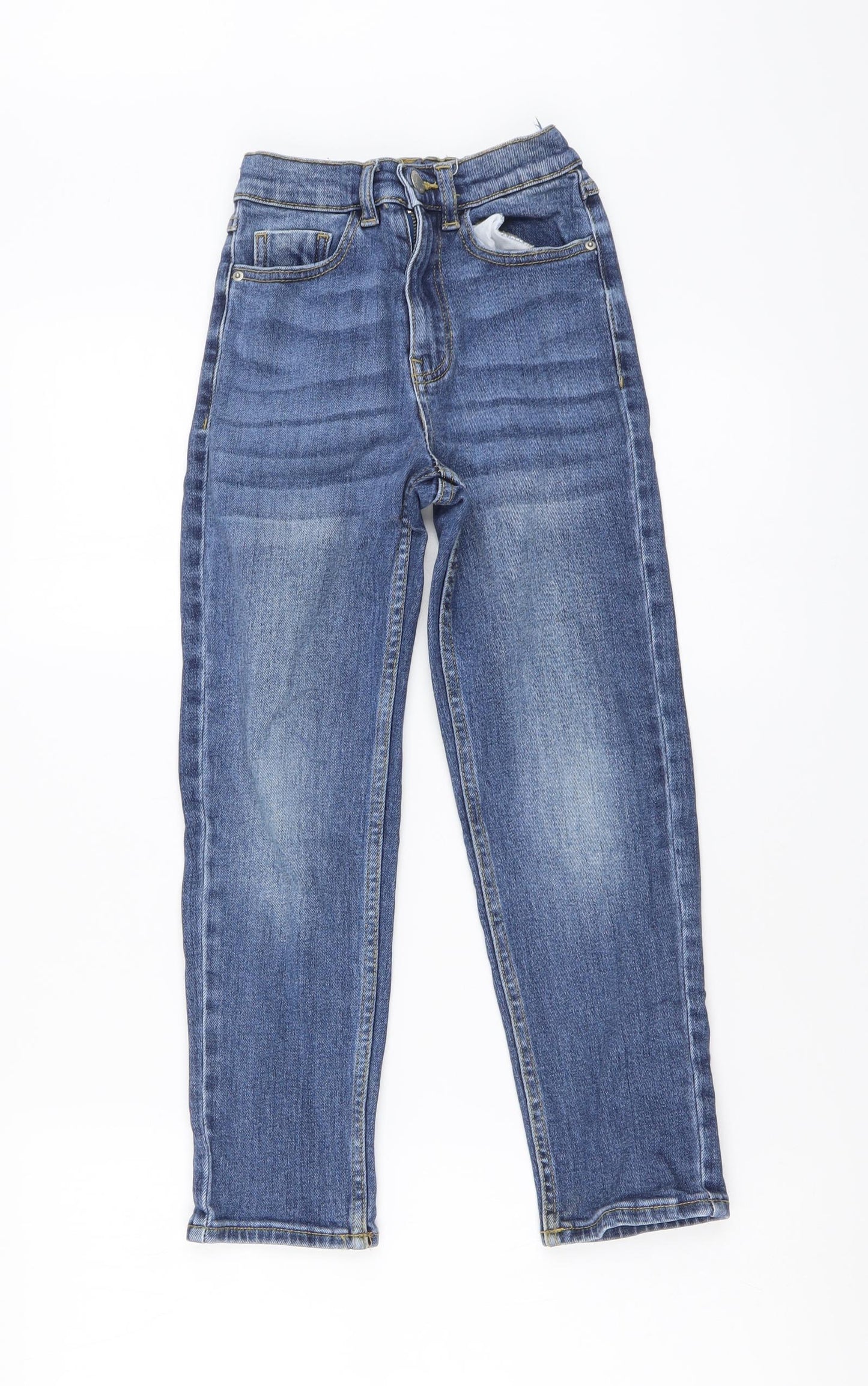 George Girls Blue Cotton Boyfriend Jeans Size 7-8 Years Regular Button