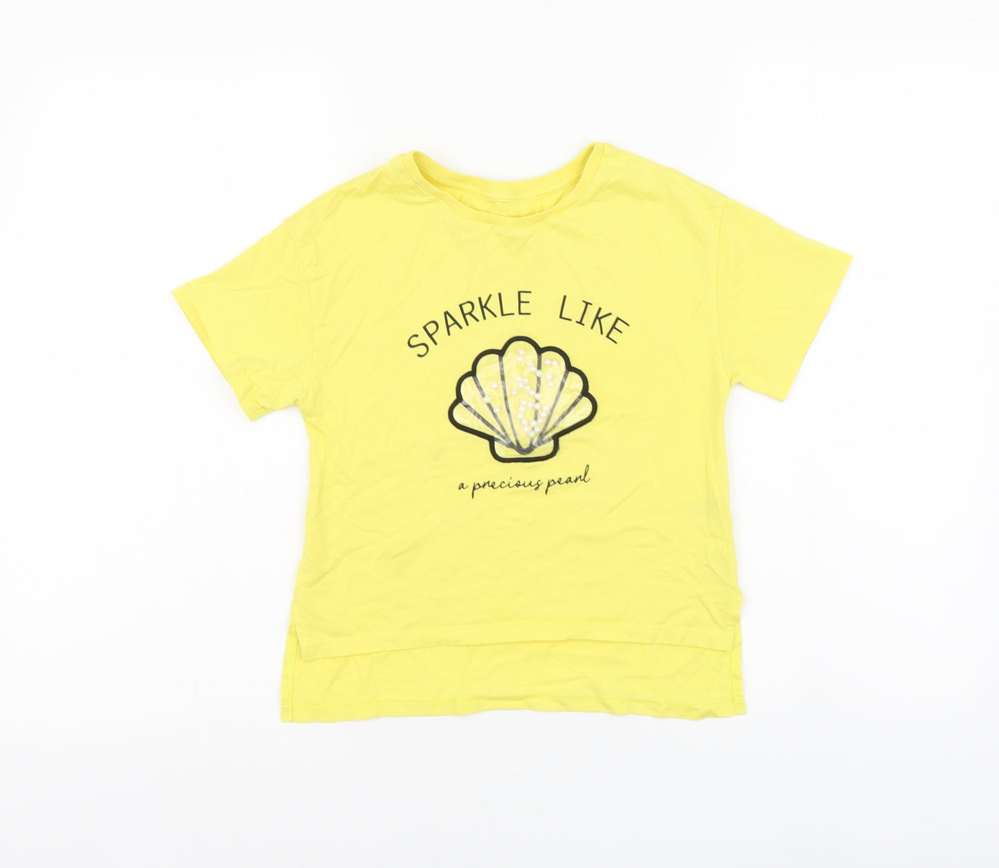 Dunnes Stores Girls Yellow Cotton Basic T-Shirt Size 8-9 Years Round Neck Pullover - Shell