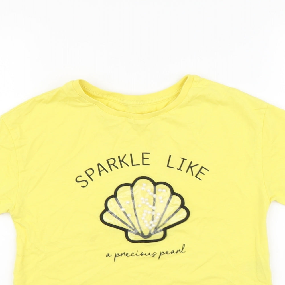 Dunnes Stores Girls Yellow Cotton Basic T-Shirt Size 8-9 Years Round Neck Pullover - Shell