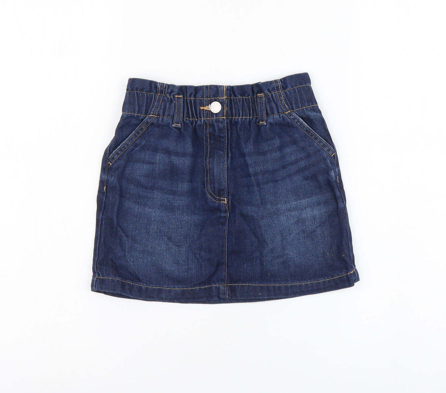NEXT Girls Blue Cotton Mini Skirt Size 8 Years Regular Button