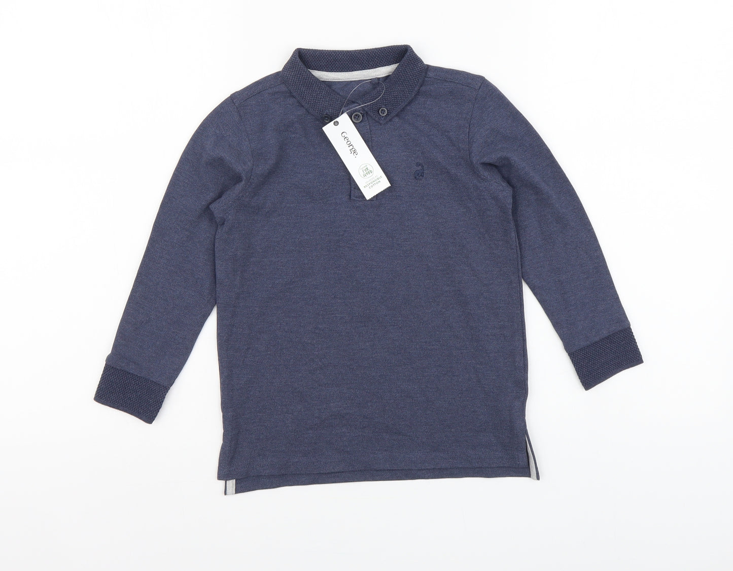 George Boys Blue Cotton Basic Polo Size 4-5 Years Collared Button