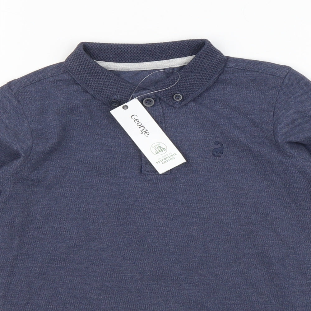George Boys Blue Cotton Basic Polo Size 4-5 Years Collared Button