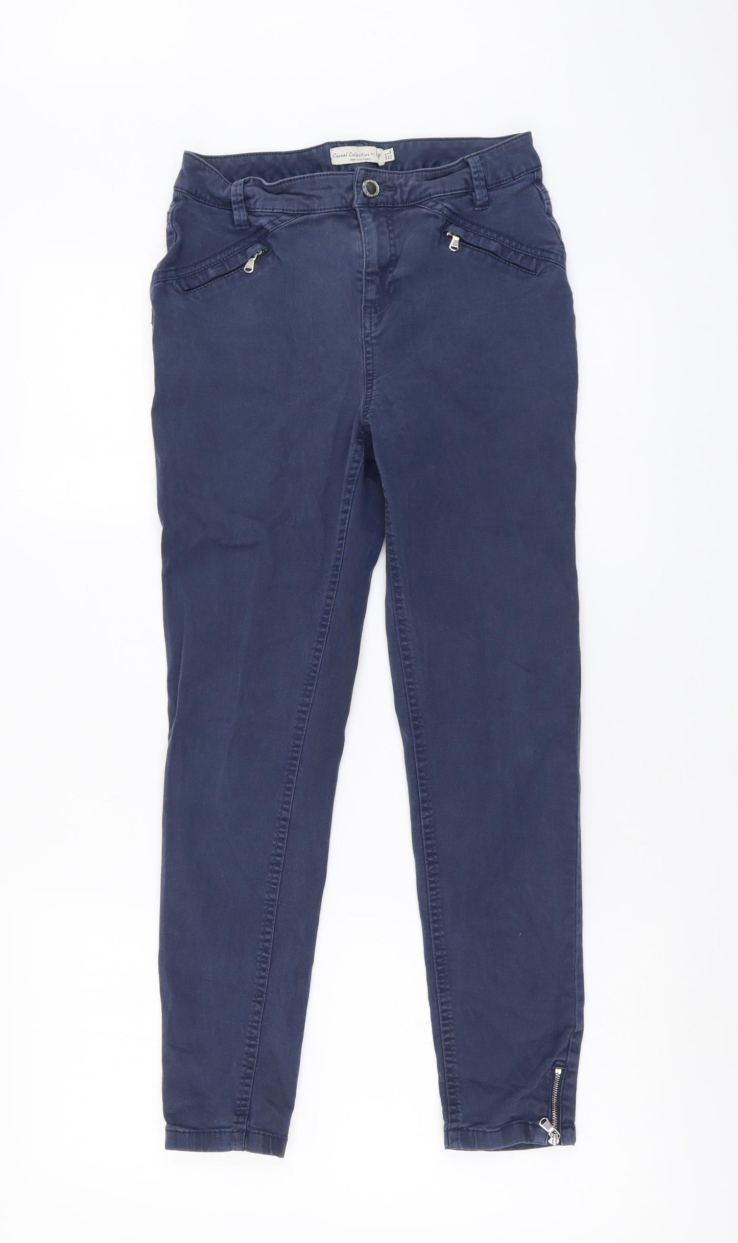 F&F Womens Blue Cotton Chino Trousers Size 8 L26 in Regular Button