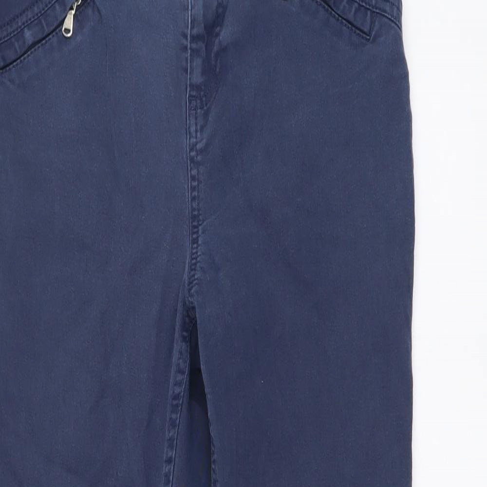 F&F Womens Blue Cotton Chino Trousers Size 8 L26 in Regular Button