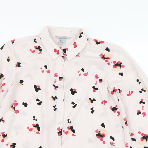 H&M Womens Pink Geometric Polyester Basic Button-Up Size XS Collared