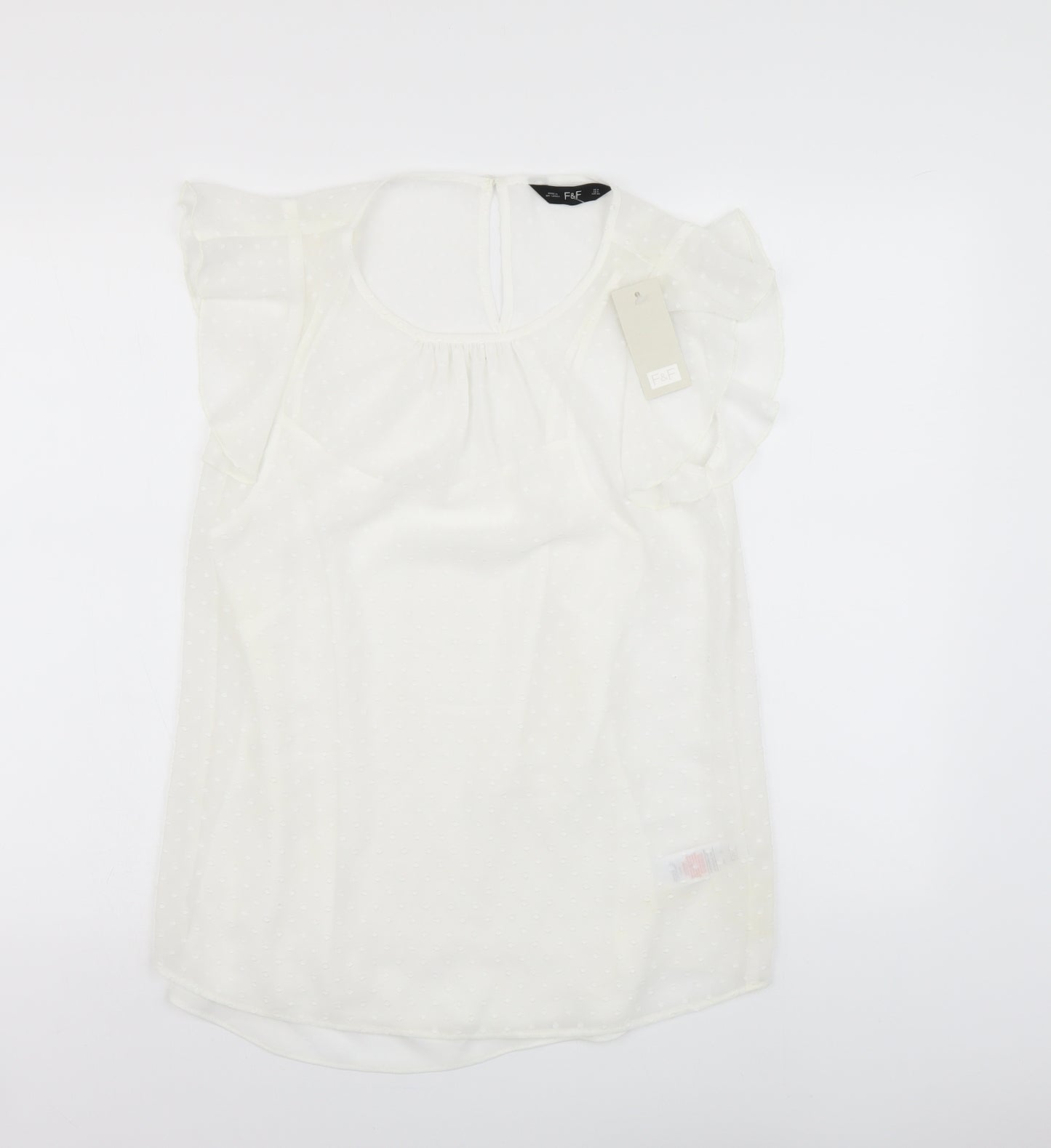 F&F Womens Ivory Polyester Basic Blouse Size 8 Round Neck