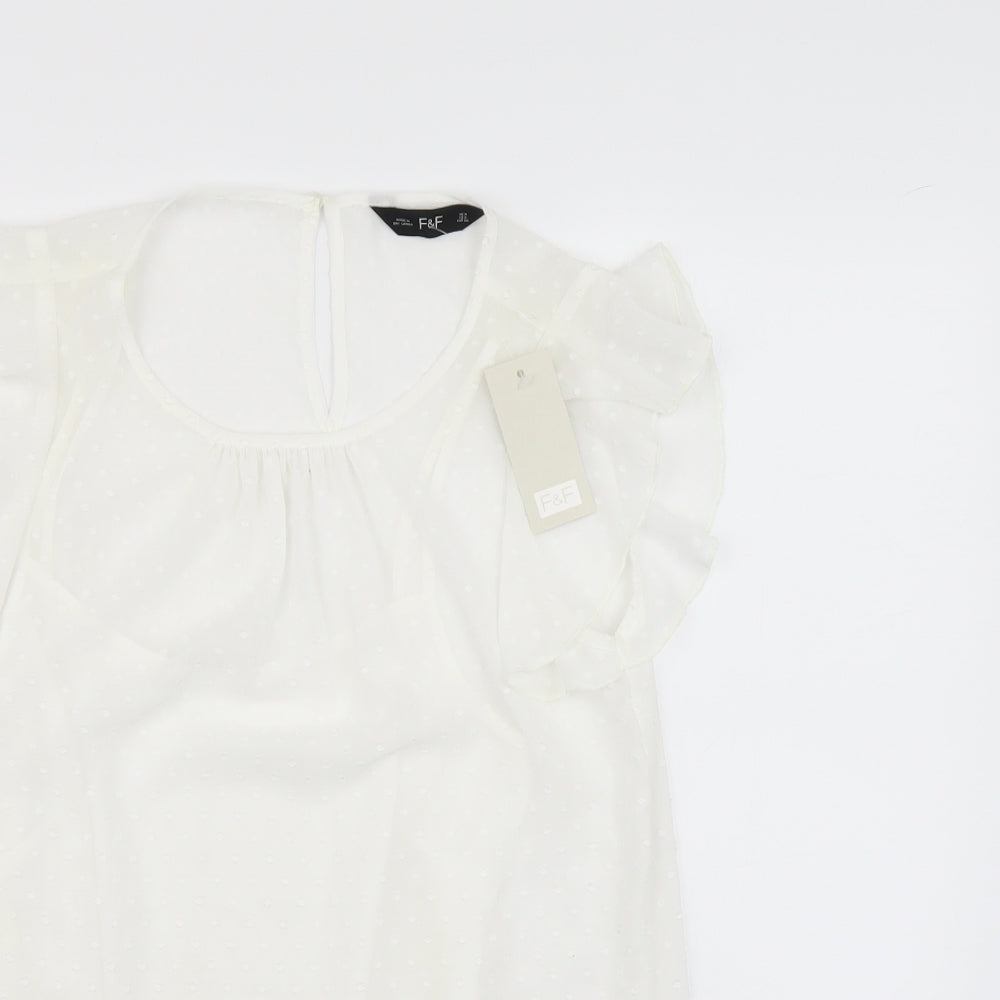 F&F Womens Ivory Polyester Basic Blouse Size 8 Round Neck