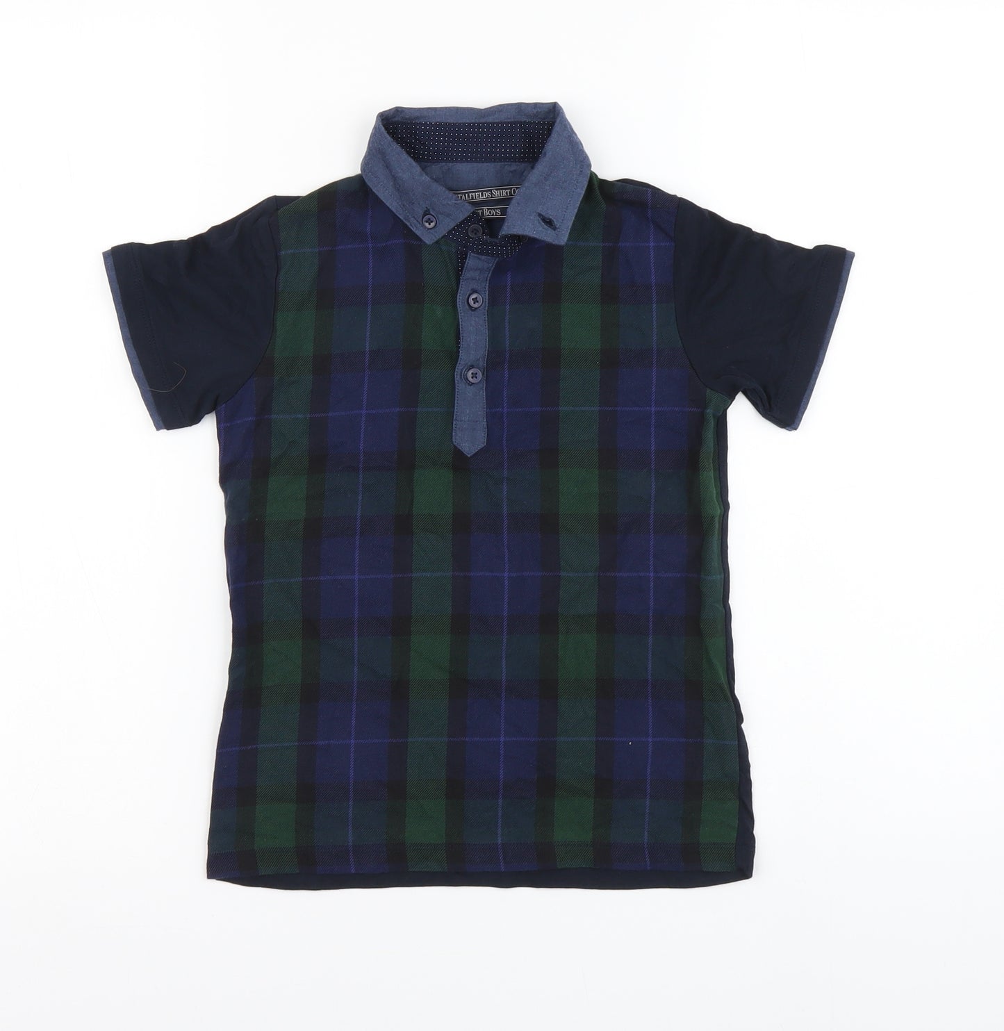 NEXT Boys Blue Plaid Cotton Basic Polo Size 6 Years Collared Button