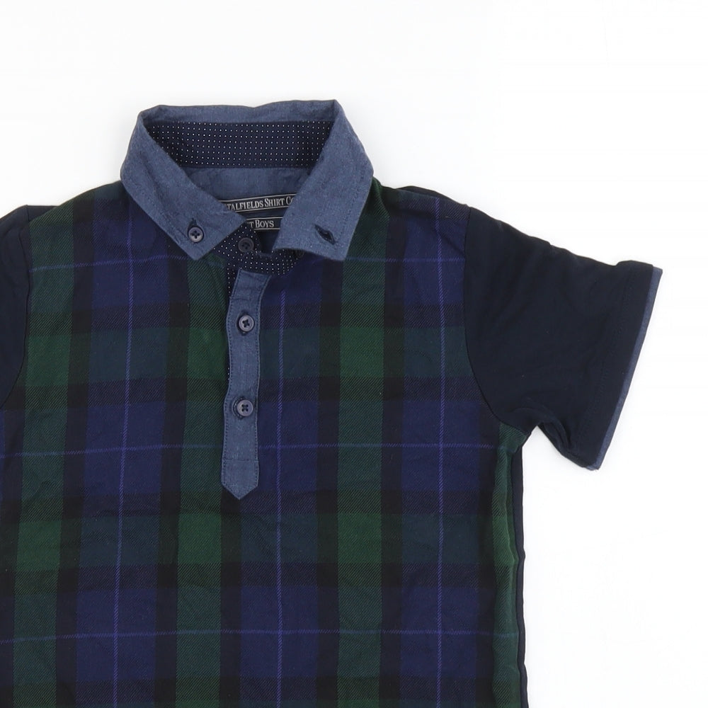 NEXT Boys Blue Plaid Cotton Basic Polo Size 6 Years Collared Button