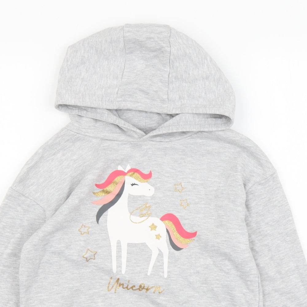Primark Girls Grey Cotton Pullover Hoodie Size 7-8 Years Pullover - Unicorn