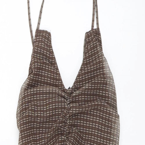 Motel Womens Brown Geometric Polyester Mini Size S V-Neck Pullover