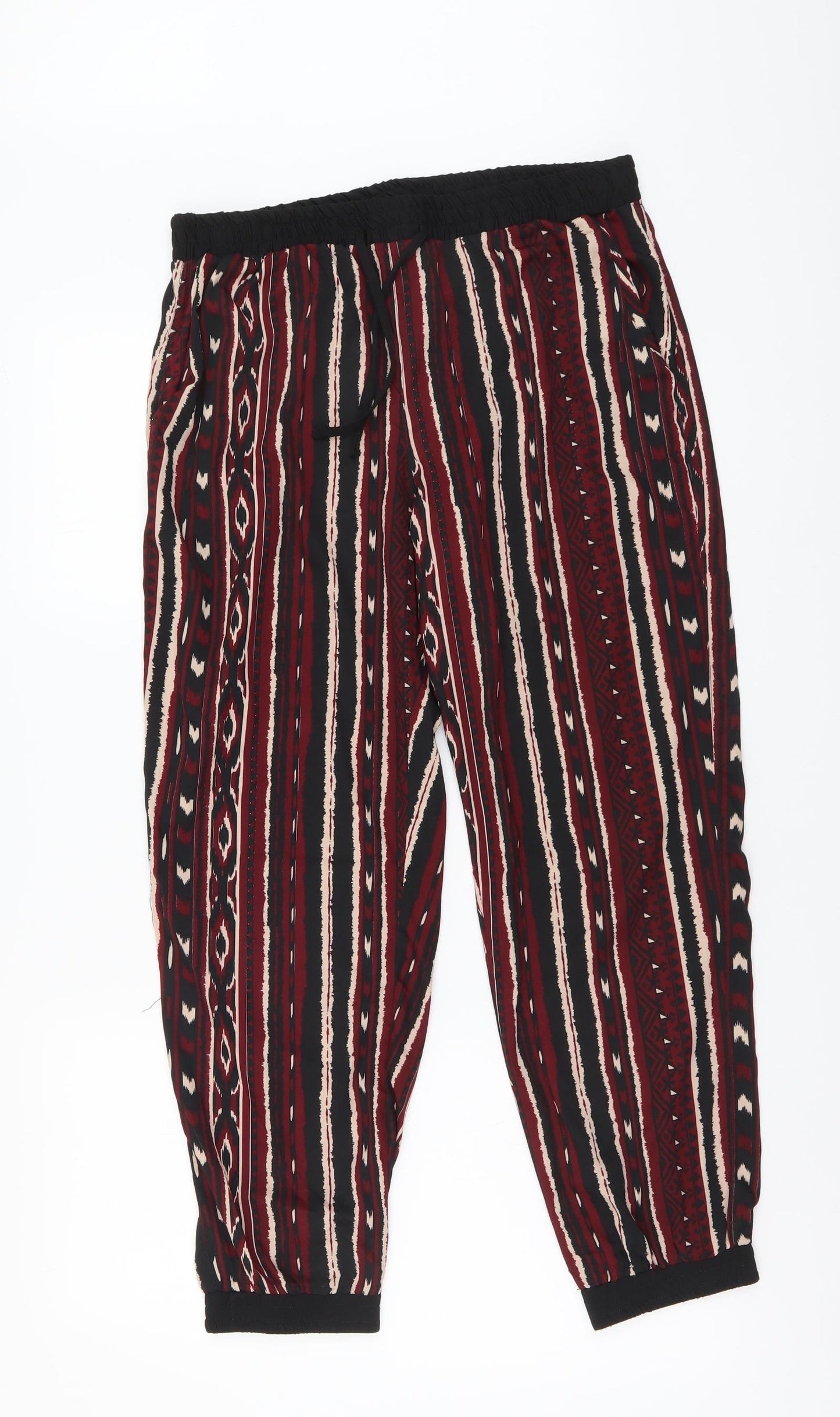 Chemistry Womens Red Geometric Polyester Harem Trousers Size 12 L26 in Regular Drawstring