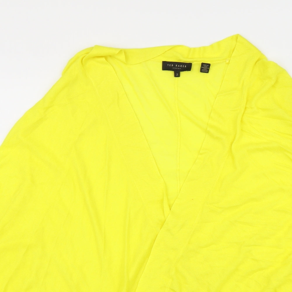 Ted Baker Womens Yellow V-Neck Viscose Cardigan Jumper Size 4