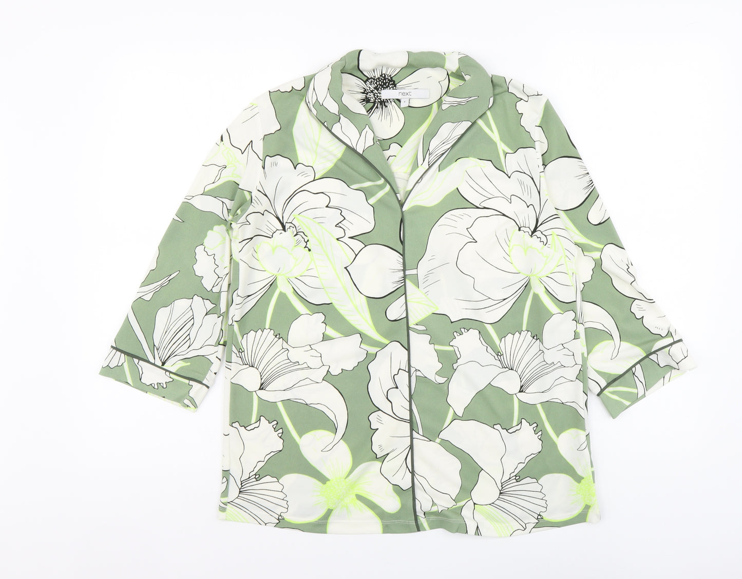 NEXT Womens Green Floral Polyester Basic Blouse Size 6 V-Neck
